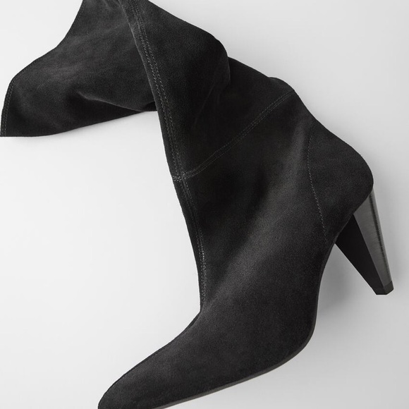 ZARA SPLIT SUEDE CONE HEEL BOOTS - Picture 5 of 8